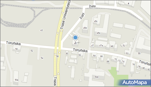 Bydgoszcz, Toruńska, 45, mapa Bydgoszczy