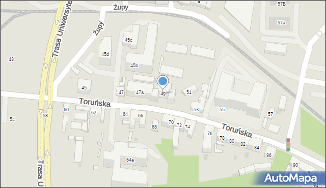 Bydgoszcz, Toruńska, 49, mapa Bydgoszczy