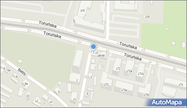 Bydgoszcz, Toruńska, 166a, mapa Bydgoszczy