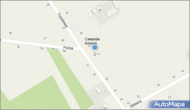 Cekanów, Topolowa, 22, mapa Cekanów