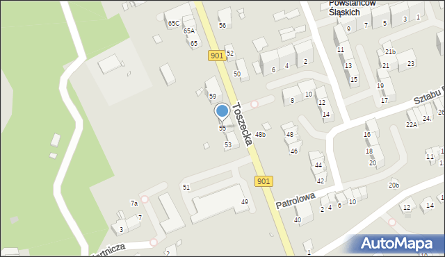 Gliwice, Toszecka, 55, mapa Gliwic