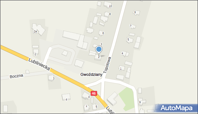 Gwoździany, Topolowa, 2, mapa Gwoździany