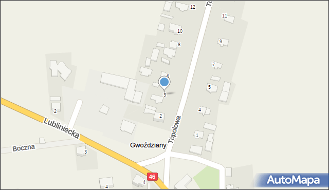 Gwoździany, Topolowa, 3, mapa Gwoździany