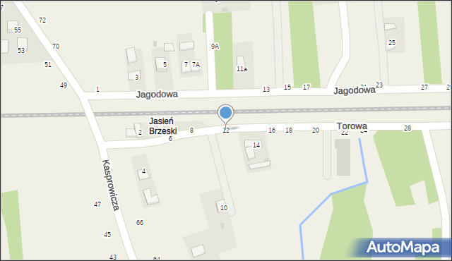 Jasień, Torowa, 12, mapa Jasień