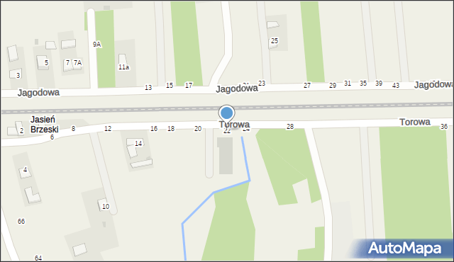 Jasień, Torowa, 22, mapa Jasień