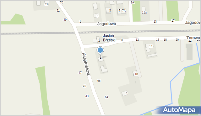 Jasień, Torowa, 4, mapa Jasień