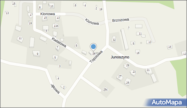 Junoszyno, Topolowa, 15, mapa Junoszyno