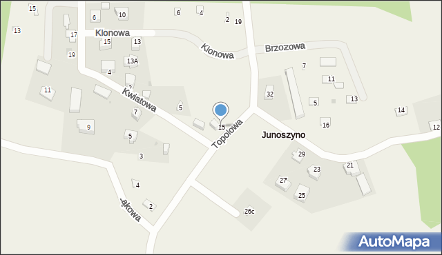Junoszyno, Topolowa, 15a, mapa Junoszyno