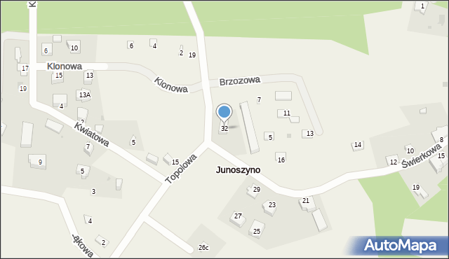 Junoszyno, Topolowa, 32, mapa Junoszyno