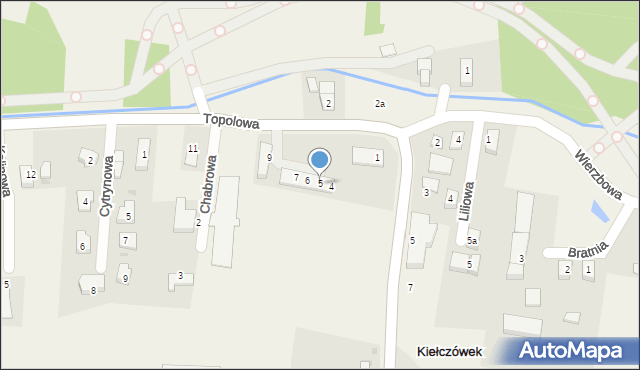 Kiełczówek, Topolowa, 5, mapa Kiełczówek