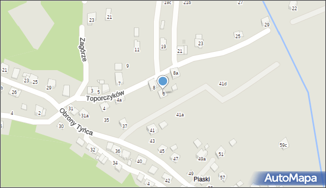 Kraków, Toporczyków, 6, mapa Krakowa