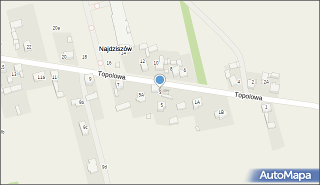 Najdziszów, Topolowa, 3, mapa Najdziszów