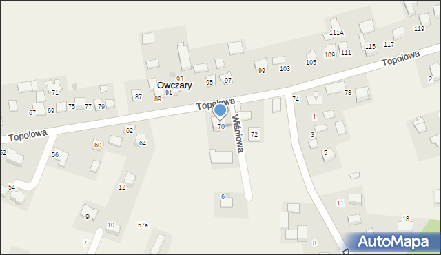 Owczary, Topolowa, 70, mapa Owczary