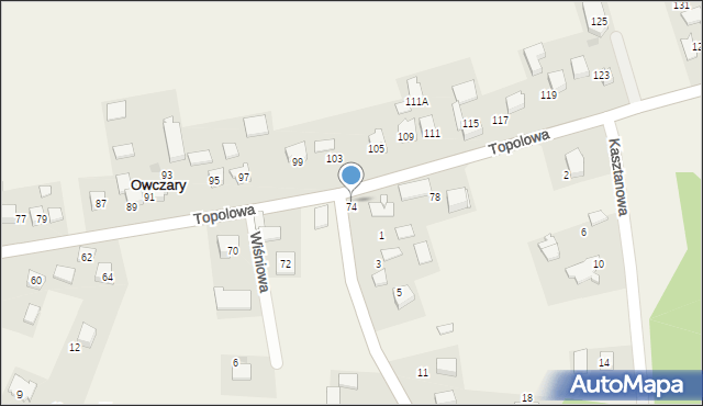 Owczary, Topolowa, 74, mapa Owczary