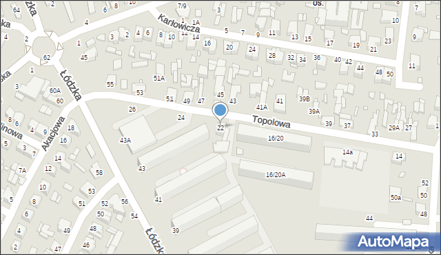 Piotrków Trybunalski, Topolowa, 22, mapa Piotrków Trybunalski