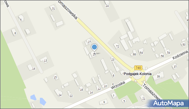 Podgajek, Tomaszowska, 25, mapa Podgajek