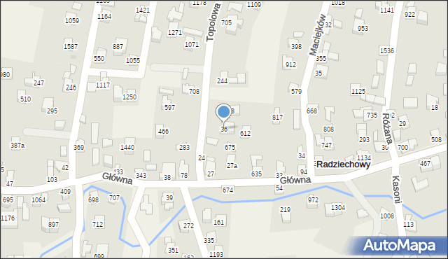 Radziechowy, Topolowa, 36, mapa Radziechowy