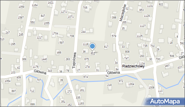 Radziechowy, Topolowa, 612, mapa Radziechowy