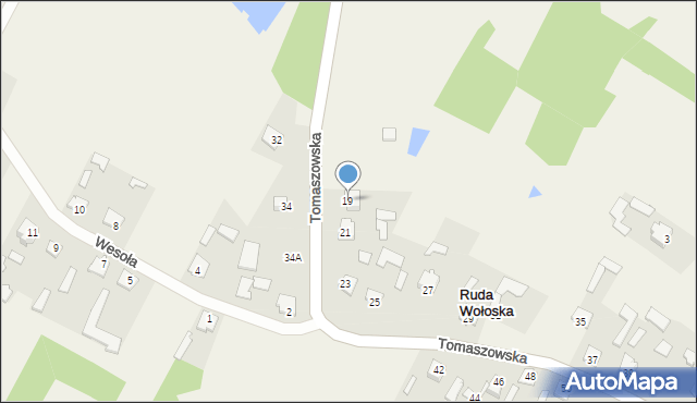 Ruda Wołoska, Tomaszowska, 19, mapa Ruda Wołoska