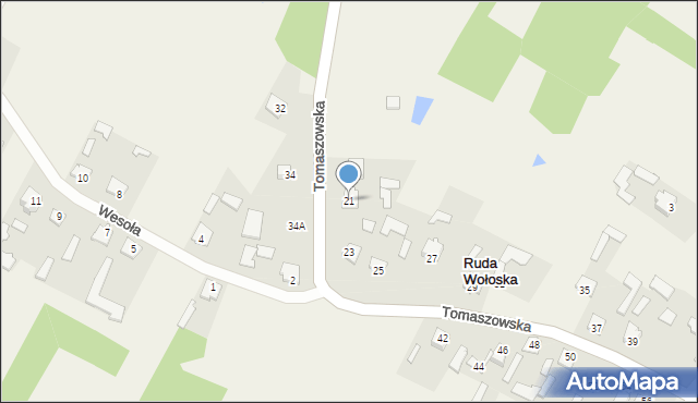 Ruda Wołoska, Tomaszowska, 21, mapa Ruda Wołoska