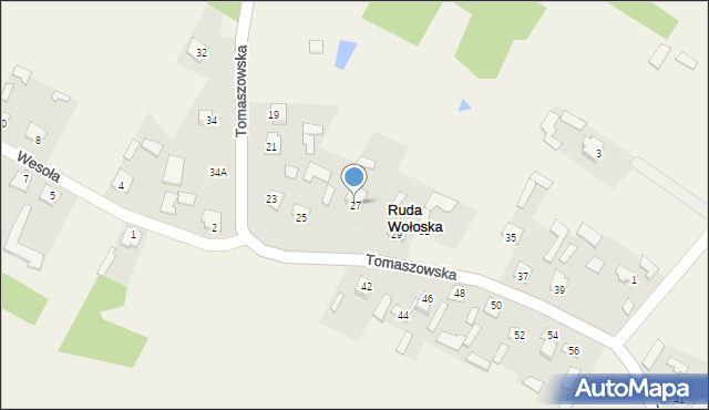 Ruda Wołoska, Tomaszowska, 27, mapa Ruda Wołoska