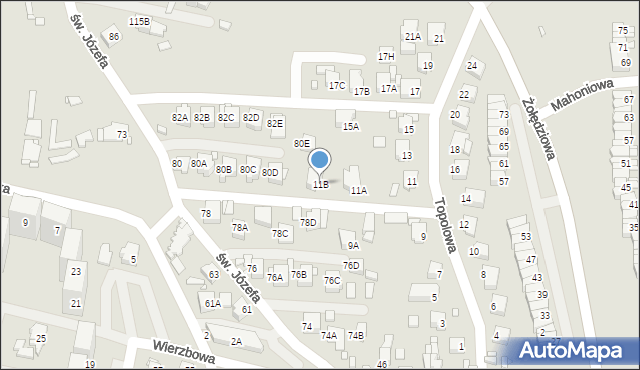 Rybnik, Topolowa, 11B, mapa Rybnika