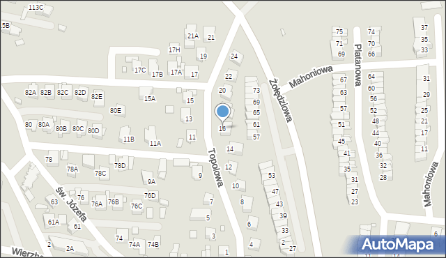 Rybnik, Topolowa, 16, mapa Rybnika