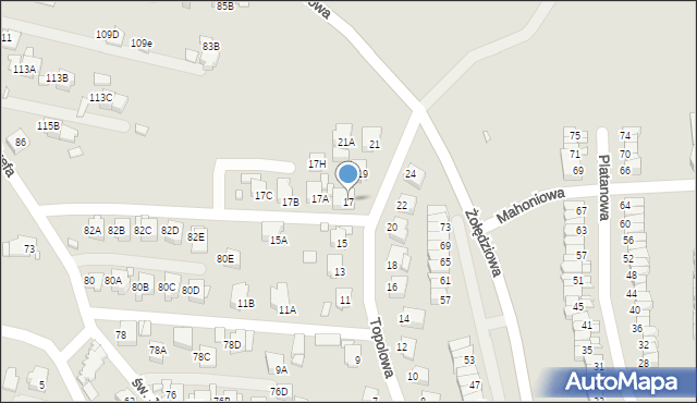 Rybnik, Topolowa, 17, mapa Rybnika