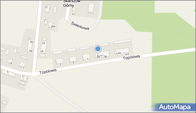 Skarszów Górny, Topolowa, 9a, mapa Skarszów Górny