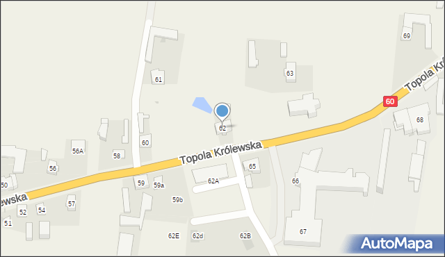 Topola Królewska, Topola Królewska, 62, mapa Topola Królewska