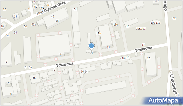 Toruń, Towarowa, 11, mapa Torunia