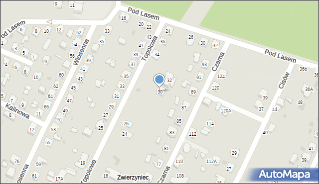 Tychy, Topolowa, 30, mapa Tychów