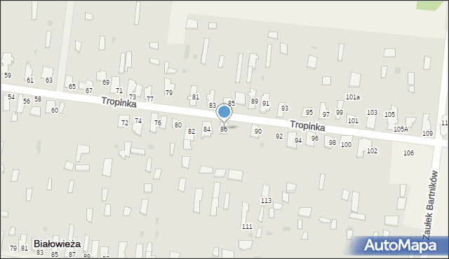 Białowieża, Tropinka, 86, mapa Białowieża