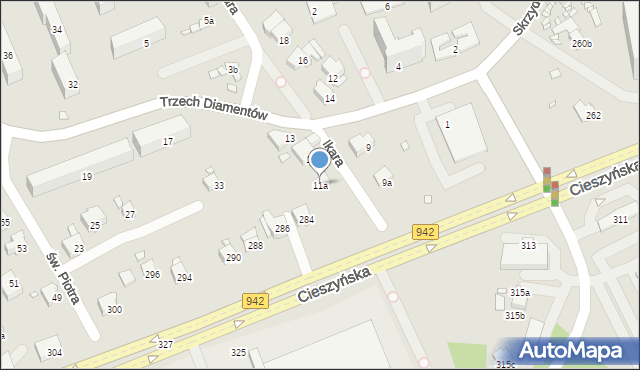 Bielsko-Biała, Trzech Diamentów, 11a, mapa Bielsko-Białej
