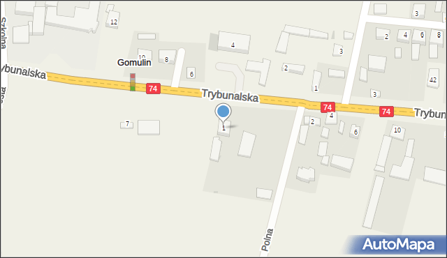 Gomulin, Trybunalska, 1, mapa Gomulin