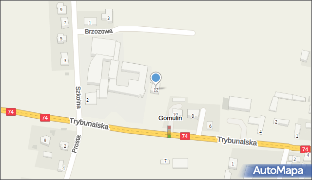 Gomulin, Trybunalska, 12, mapa Gomulin