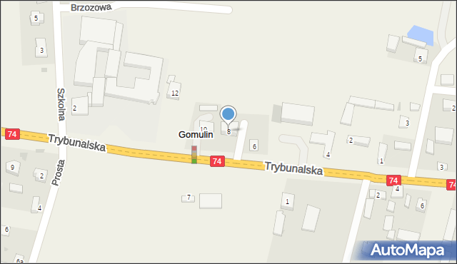 Gomulin, Trybunalska, 8, mapa Gomulin