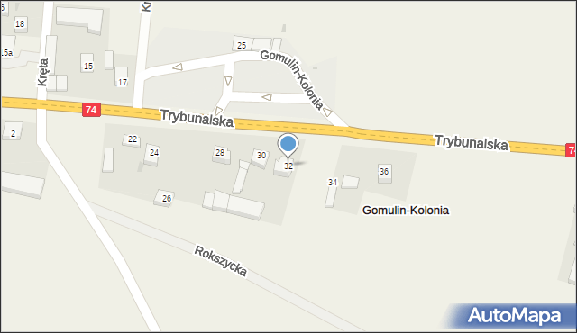 Gomulin-Kolonia, Trybunalska, 32, mapa Gomulin-Kolonia