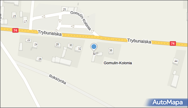 Gomulin-Kolonia, Trybunalska, 34, mapa Gomulin-Kolonia