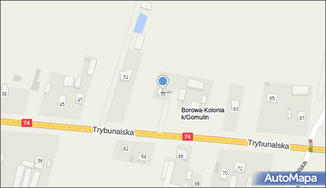 Gomulin-Kolonia, Trybunalska, 55, mapa Gomulin-Kolonia