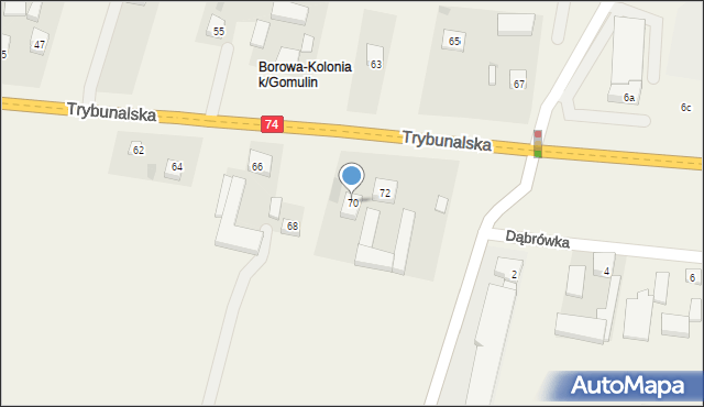 Gomulin-Kolonia, Trybunalska, 70, mapa Gomulin-Kolonia