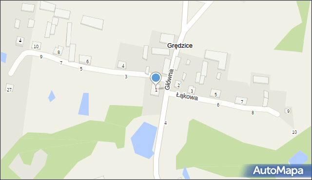 Grędzice, Trzech Stawów, 1, mapa Grędzice