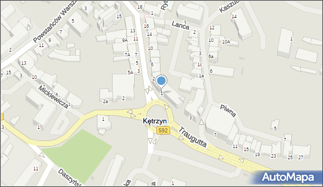 Kętrzyn, Traugutta Romualda, gen., 1, mapa Kętrzyn