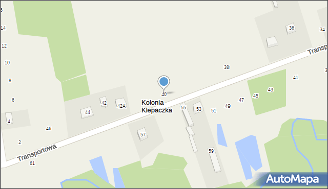 Kolonia Klepaczka, Transportowa, 40, mapa Kolonia Klepaczka