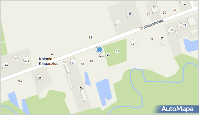 Kolonia Klepaczka, Transportowa, 47, mapa Kolonia Klepaczka