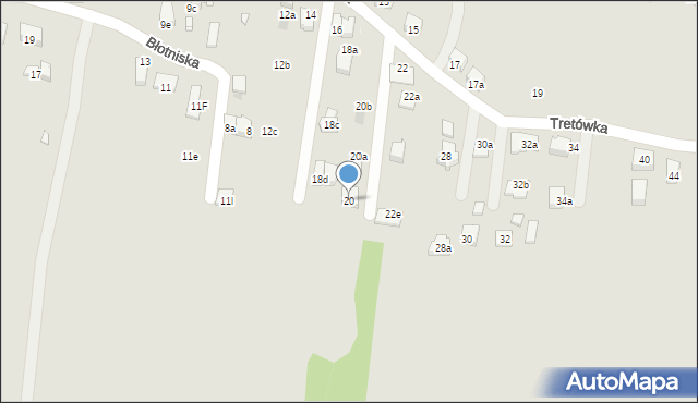 Kraków, Tretówka, 20, mapa Krakowa