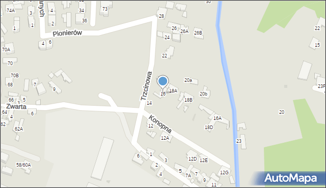 Radom, Trzcinowa, 16, mapa Radomia