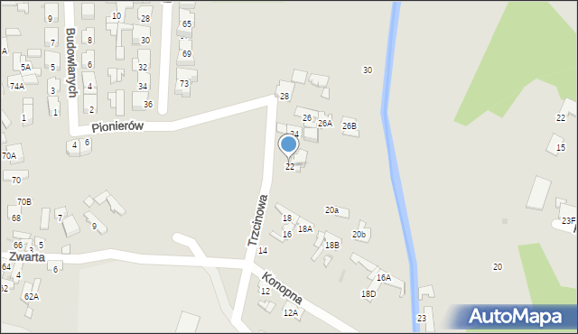 Radom, Trzcinowa, 22, mapa Radomia