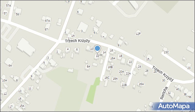 Rybnik, Trzech Krzyży, 12, mapa Rybnika