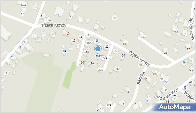 Rybnik, Trzech Krzyży, 20A, mapa Rybnika